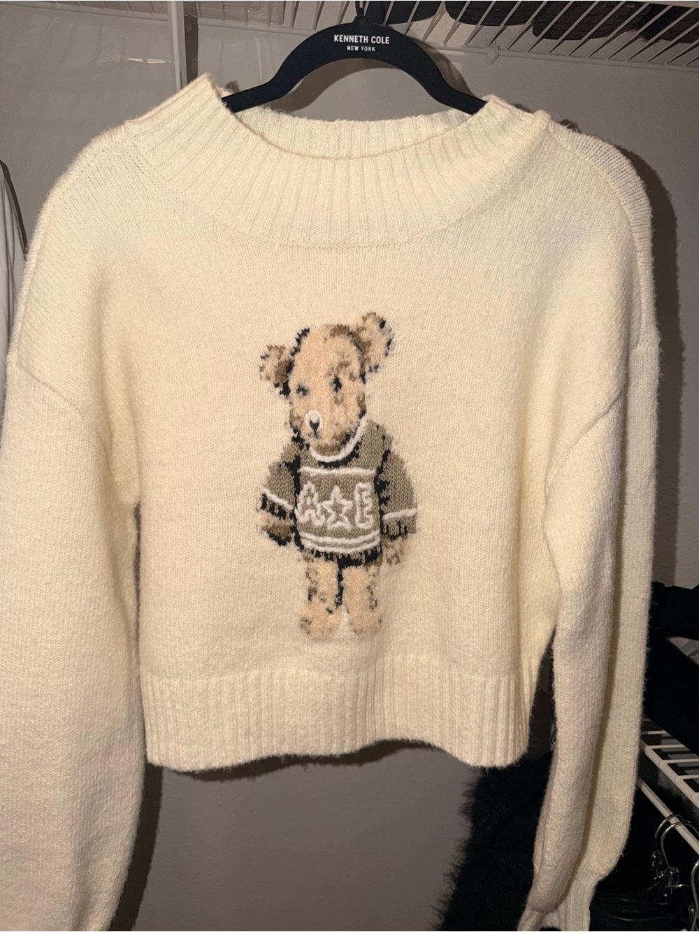 American Eagle Outfitters Cream Teddy Crewneck Sweater